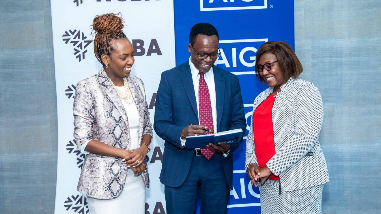 Louisa Wandabwa, Chief of Staff and Director of Strategy NCBA Group(left), John Gachora, Group Managing Director NCBA Group and Stella Njung’e  MD AIG Kenya. PHOTO/COURTESY